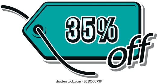 Blue price tag with 35% discount. Flat offer stamp. for use in online stores, flyers and digital marketing