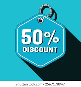 Blue Price Tag with 50 Percent Discount