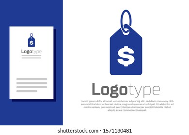 Blue Price tag with dollar icon isolated on white background. Badge for price. Sale with dollar symbol. Promo tag discount. Logo design template element. Vector Illustration