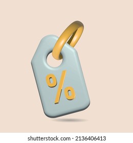 Blue price tag with percentage off sales promotion symbol 3D illustration.