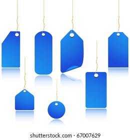 Blue price tag set isolated on white with reflection vector