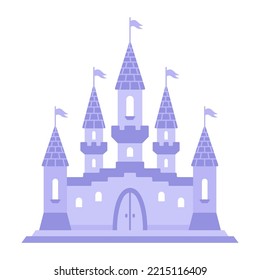 Blue princess castle. Medieval house. Magic kingdom. Vector illustration isolated on white background