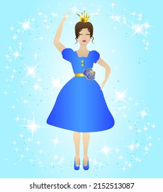 Blue Princess Fairy Illustration Design with Sparkle Background