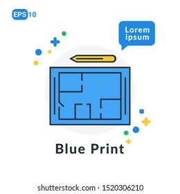 Blue Print Construction Tool Flat icon . Used For web, logo, mobile app, User Interface and Infographic