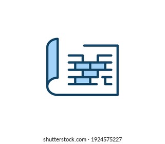 Blue print flat icon. Single high quality outline symbol for web design or mobile app.  House thin line signs for design logo, visit card, etc. Outline pictogram EPS10