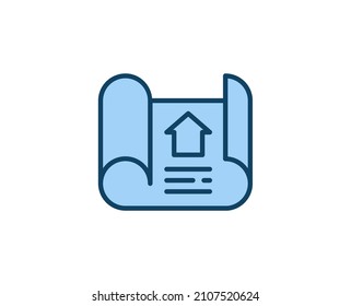 Blue print flat icon. Single high quality outline symbol for web design or mobile app.  House thin line signs for design logo, visit card, etc. Outline pictogram EPS10