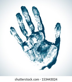 Blue Print of hand, vector grunge illustration  