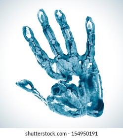 Blue Print of hand, vector grunge illustration 