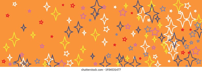 Papel de fondo azul azul multicolor horizontal amarillo azul cielo de vacaciones. Estrellas Blancas Rojas Verde Caótica Vívida Ilustración Colorida. Ornamento de Vibrantes Estrellas Naranjas de Año Nuevo Violeta y Brillante en Santa Navidad.