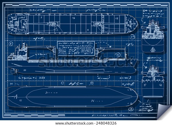 タンカー貨物船 青 設計図ボート等角プランアウトラインプラン3dベクター等角図イラストタンカー青プリント荷船セット のベクター画像素材 ロイヤリティフリー