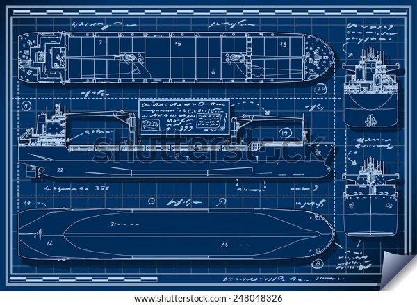 タンカー貨物船 青 設計図ボート等角プランアウトラインプラン3dベクター等角図イラストタンカー青プリント荷船セット のベクター画像素材 ロイヤリティフリー 248048326