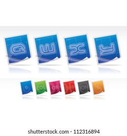 Blue print transparent custom made capital letters (drawn from the scratch):  Q, W, X, Y.  The artwork are saved as Illustrator EPS version 10 with transparency objects.