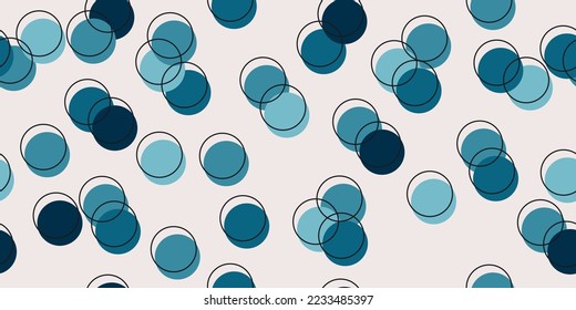Círculos impresos azules dispersos por el lienzo. Patrón inmaculado, adecuado para la impresión y aplicación en la superficie del interior o la decoración. Patrón de diseño elegante para papel textil o de pared.