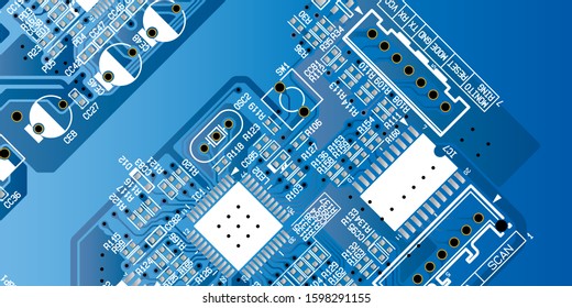 Blue printed circuit board (PCB) with no components fit (Macro)