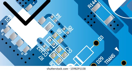 Blue printed circuit board (PCB) with no components fit (Macro)