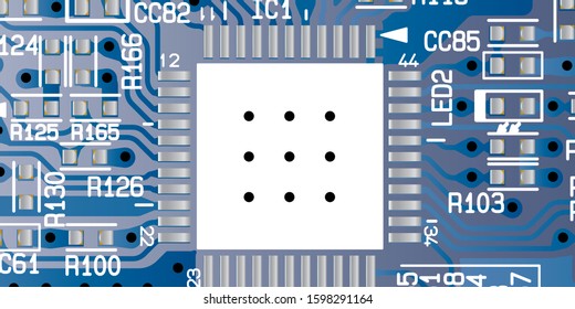 Blue printed circuit board (PCB) with no components fit (Macro)