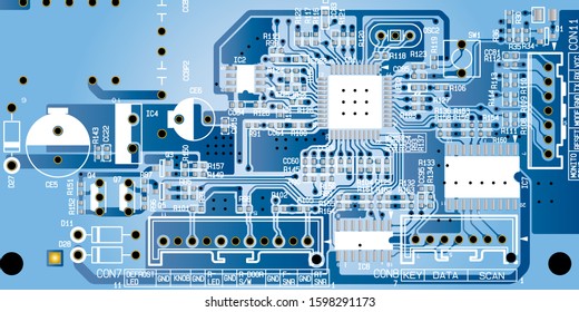 Blue printed circuit board (PCB) with no components fit (Macro)