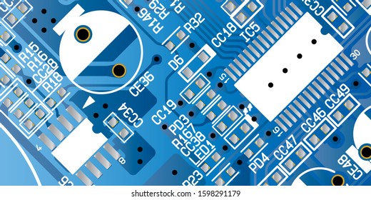 Blue printed circuit board (PCB) with no components fit (Macro)
