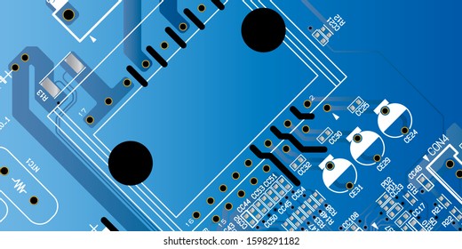 Blue printed circuit board (PCB) with no components fit (Macro)