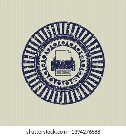 Blue printer icon inside distress rubber grunge stamp