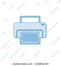Blue Printer line icon isolated on white background. Vector Illustration