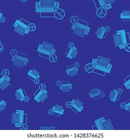 Blue Printer with screwdriver and wrench icon isolated seamless pattern on blue background. Adjusting, service, setting, maintenance, repair, fixing.  Vector Illustration