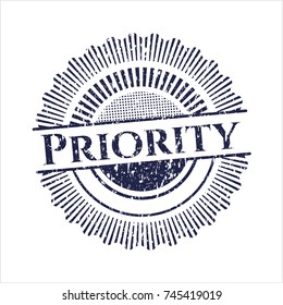 Blue Priority distressed rubber grunge stamp