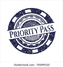 Blue Priority Pass distressed rubber stamp with grunge texture