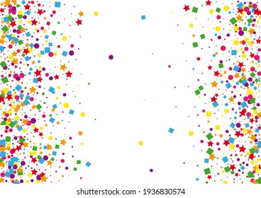 Blue Prize Dot Decoration. Gift Confetti Illustration. Purple Circle Background. Stardust Square Illustration. Green Colored Star.