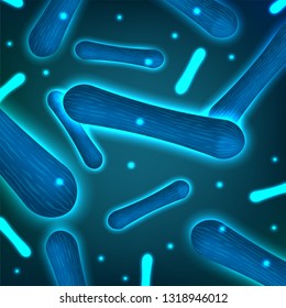 Blue probiotics bacteria background. Biological concept abstract backdrop