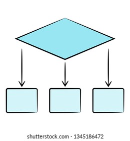 blue process diagram and hierarchy chart for presentation template, hand drawn theme
