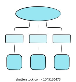blue process diagram and hierarchy chart for presentation template, hand drawn theme