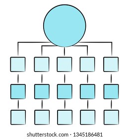blue process diagram and hierarchy chart for presentation template, hand drawn theme