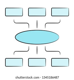 blue process diagram and hierarchy chart for presentation template, hand drawn theme