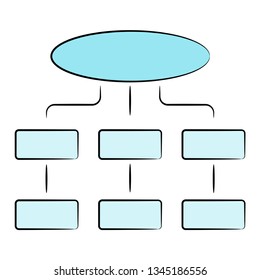 blue process diagram and hierarchy chart for presentation template, hand drawn theme