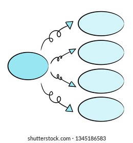 blue process diagram and hierarchy chart for presentation template, hand drawn theme