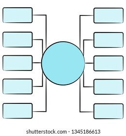 blue process diagram and hierarchy chart for presentation template, hand drawn theme