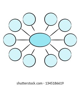 blue process diagram and hierarchy chart for presentation template, hand drawn theme
