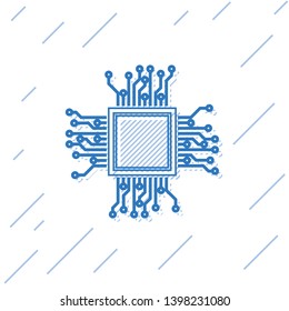 Blue Processor line icon isolated on white background. CPU, central processing unit, microchip, microcircuit, computer processor, chip. Vector Illustration