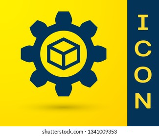 Blue Product development icon isolated on yellow background. Gear and cube. Product development symbol design from Startup collection. Vector Illustration