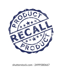 Blue product recall rubber stamp with white background grunge style