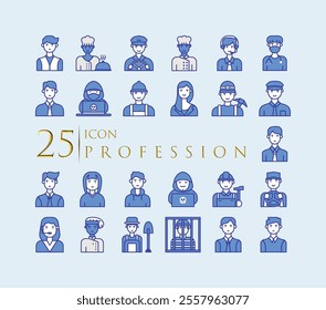 Blue profession icons, general job designs, such as doctors, chefs, nurses, drivers, flight attendants, etc.