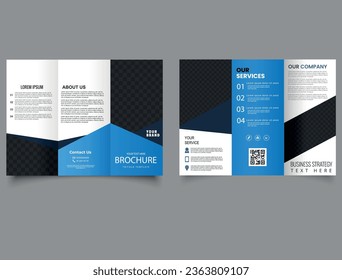 Blue professional corporate trifold brochure. Vector illustration