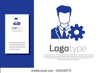 Blue Profile settings icon isolated on white background. User setting icon. Profile Avatar with cogwheel. Account icon. Male person silhouette. Logo design template element. Vector Illustration