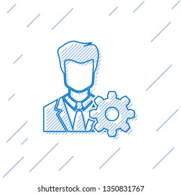 Blue Profile settings line icon isolated on white background. User setting icon. Profile Avatar with cogwheel sign. Account icon. Male person silhouette. Vector Illustration