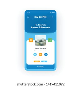 Blue Profile UI, UX, GUI screen for mobile apps design. Modern responsive user interface design of mobile applications including Social Network Profile screen