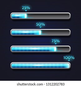 Blue progress bar, loading, template for app interface, indicator, vector illustration