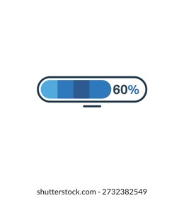 Blue progress bar with sixty percent completion status symbol