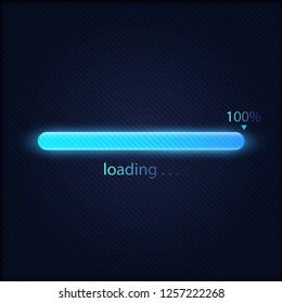 Blue progress loading bar 100% vector illustration, technology concept