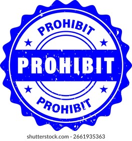 Blue prohibit word round rubber seal stamp isolated on Transparent Background